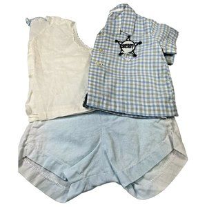 Nannette Baby Boy Shirt Bubble Shorts Outfit White Blue Tattersall Vintage 6 mos